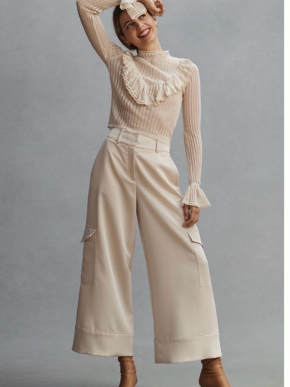 Beatrice .B Gloss by Anthropologie Light Beige Pants w/ Side Cargo Pockets